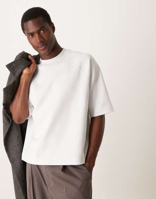 ASOS DESIGN - Oversized recht T-shirt van 300 g/m² zware stof met raglanmouwen in wit