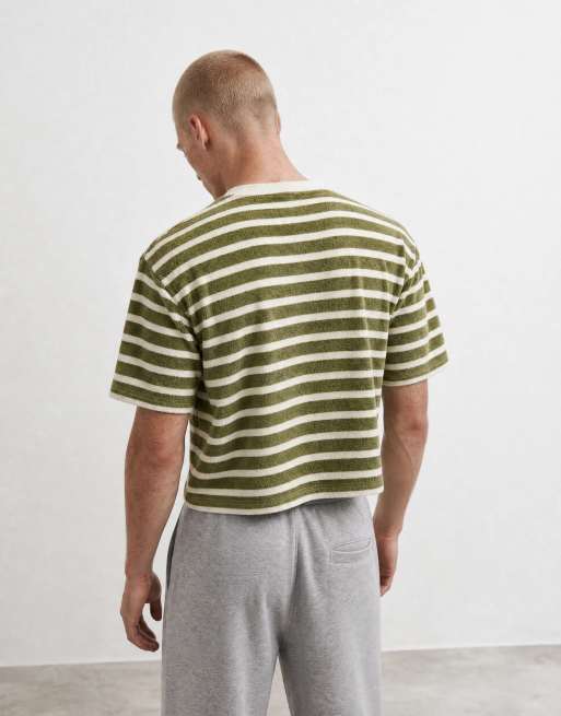 ASOS DESIGN - Oversized recht T-shirt van zware badstof met groene strepen, 10 van 10