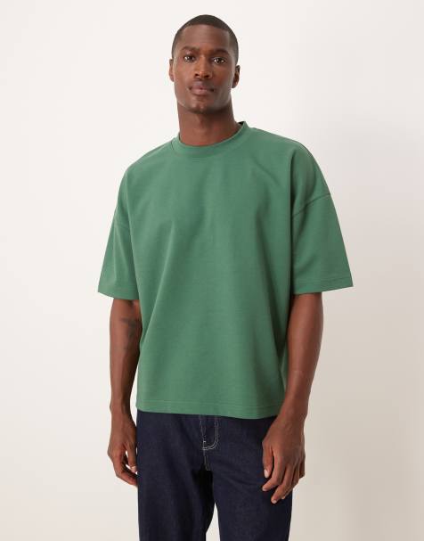ASOS DESIGN - Oversized recht T-shirt van zware breatheMAX™-stof met verlaagde schouders in donkergroen - view 1