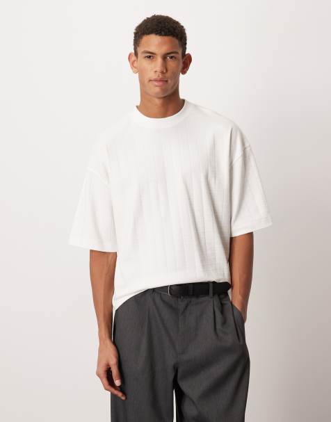 ASOS DESIGN - Oversized recht T-shirt van zware kwaliteit in wit met textuur - view 1