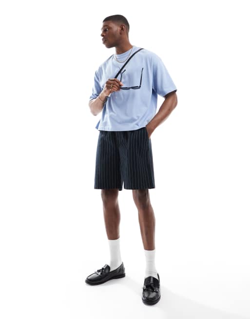 ASOS DESIGN - Oversized recht T-shirt van zware stof in blauw , 2 van 4
