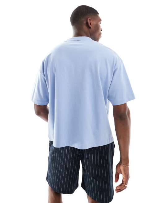 ASOS DESIGN - Oversized recht T-shirt van zware stof in blauw , 3 van 4