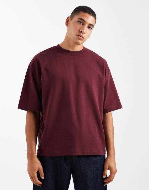 ASOS DESIGN - Oversized recht T-shirt van zware stof in bordeauxrood - view 1