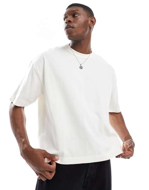 ASOS DESIGN - Oversized recht T-shirt van zware stof in crème - view 1