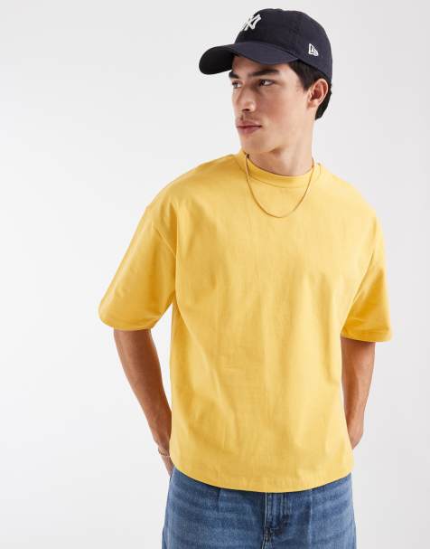 ASOS DESIGN - Oversized recht T-shirt van zware stof in geel - view 1