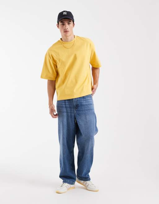 ASOS DESIGN - Oversized recht T-shirt van zware stof in geel, 2 van 5