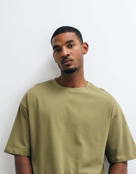 ASOS DESIGN - Oversized recht T-shirt van zware stof in kaki - view 1