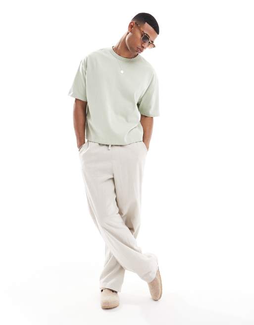 ASOS DESIGN - Oversized recht T-shirt van zware stof in saliegroen , 2 van 4