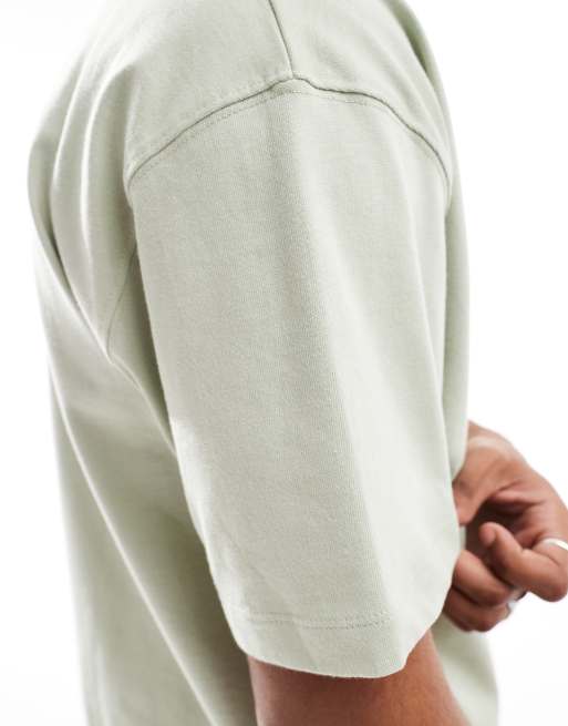 ASOS DESIGN - Oversized recht T-shirt van zware stof in saliegroen , 3 van 4