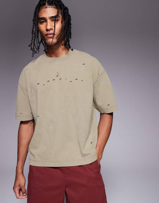 ASOS DESIGN - Oversized recht T-shirt van zware stof in stone met wassing  , 3 van 4