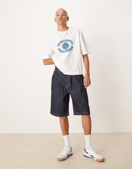 ASOS DESIGN - Oversized recht T-shirt van zware stof met athleisure-print in wit, 2 van 4