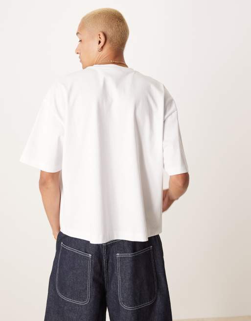 ASOS DESIGN - Oversized recht T-shirt van zware stof met athleisure-print in wit, 4 van 4