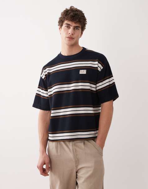 ASOS DESIGN - Oversized recht T-shirt van zware stof met borduursel op de borst en donkere strepen - view 1