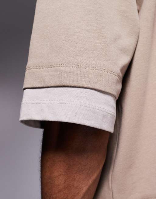 ASOS DESIGN - Oversized recht T-shirt van zware stof met contrast in beige  , 3 van 4