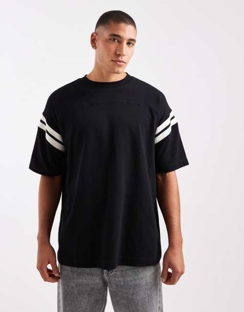 ASOS DESIGN - Oversized recht T-shirt van zware stof met contrasterende paneel in zwart - view 1