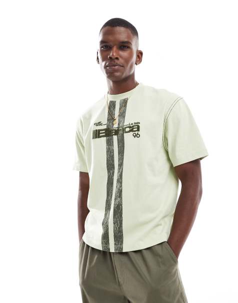 ASOS DESIGN - Oversized recht T-shirt van zware stof met geborduurde tekstprint in groen met wassing - view 1