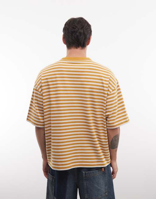 ASOS DESIGN - Oversized recht T-shirt van zware stof met gele strepen, 3 van 5