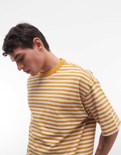 ASOS DESIGN - Oversized recht T-shirt van zware stof met gele strepen, 4 van 5