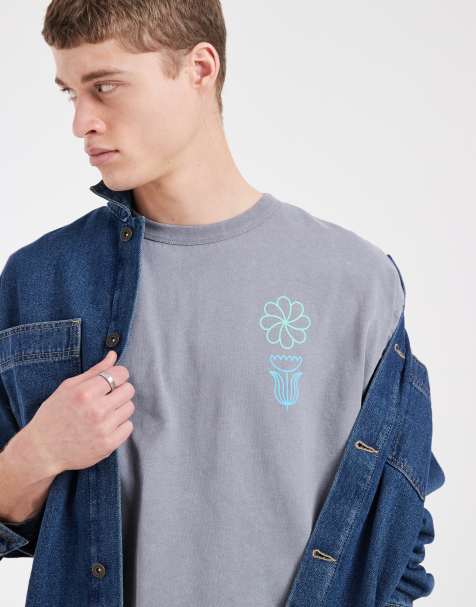 ASOS DESIGN - Oversized recht T-shirt van zware stof met grafische bloemenprint in groen met wassing - view 1