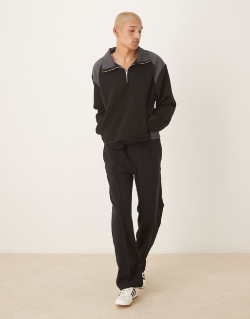 ASOS DESIGN - Oversized rechte fleece trui met contrasterende panelen van nylon in zwart, 3 van 4