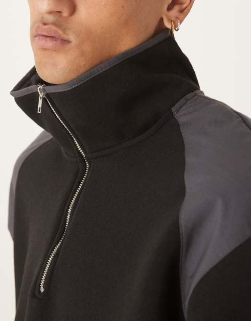 ASOS DESIGN - Oversized rechte fleece trui met contrasterende panelen van nylon in zwart, 4 van 4