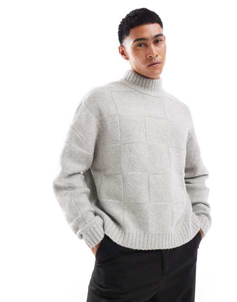 ASOS DESIGN - Oversized rechte gebreide hoogsluitende trui in grijs - view 1