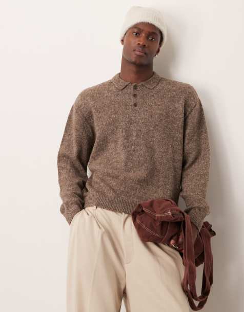 ASOS DESIGN - Oversized rechte gebreide trui met geborstelde textuur in bruin - view 1