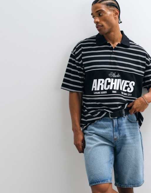 ASOS DESIGN - Oversized rechte gestreepte polo in zwart-witte strepen, 2 van 5