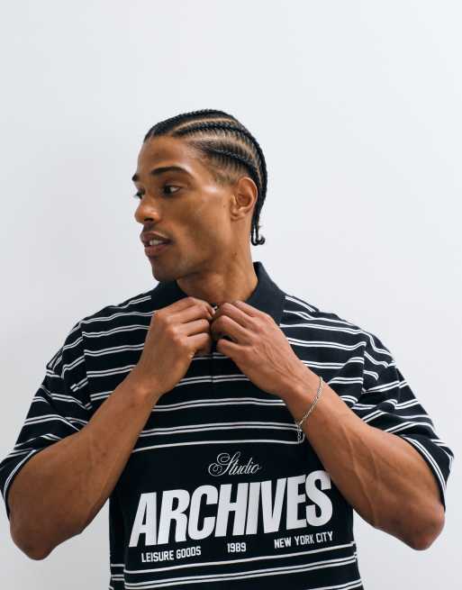 ASOS DESIGN - Oversized rechte gestreepte polo in zwart-witte strepen, 3 van 5