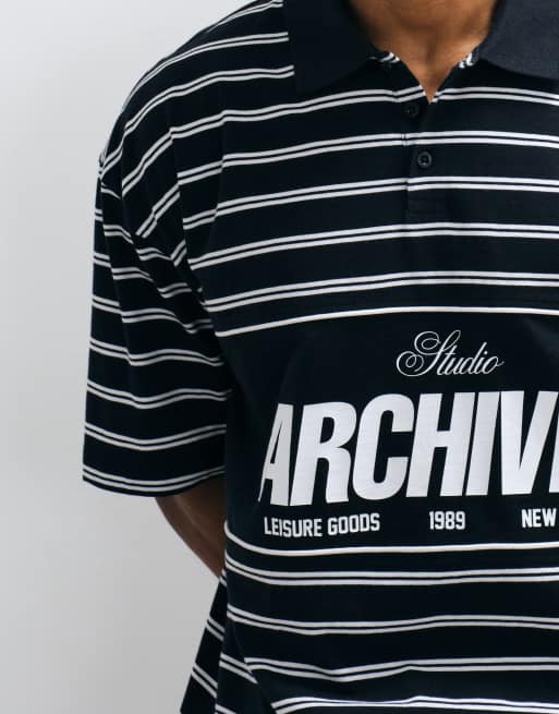 ASOS DESIGN - Oversized rechte gestreepte polo in zwart-witte strepen, 4 van 5