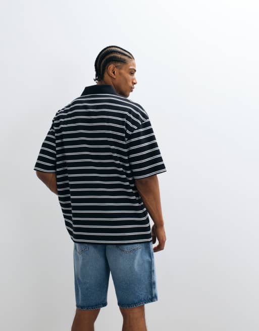 ASOS DESIGN - Oversized rechte gestreepte polo in zwart-witte strepen, 5 van 5