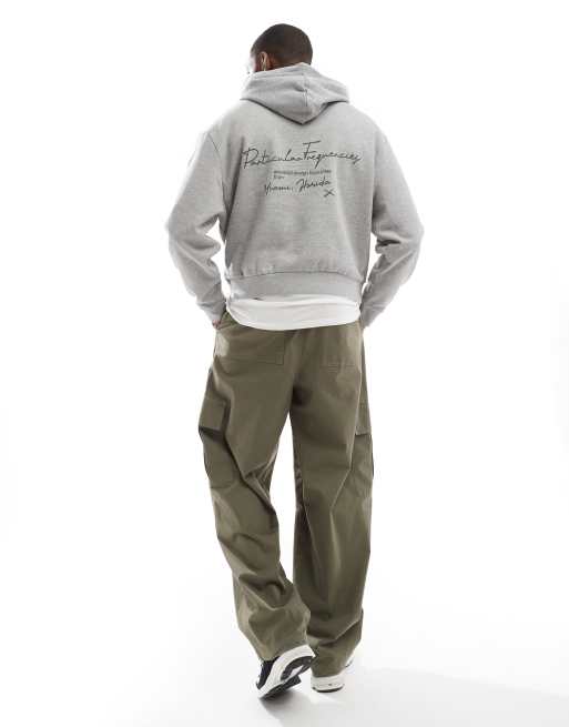 ASOS DESIGN - Oversized rechte hoodie met print in gemêleerd grijs