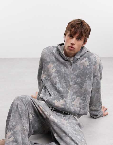 ASOS DESIGN - Oversized rechte hoodie met ritssluiting en camouflageprint in wassing, deel van co-ord set - view 1