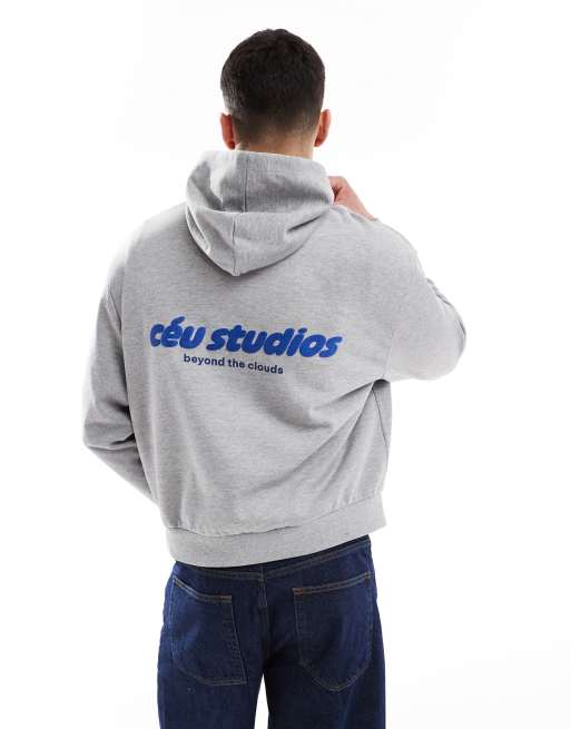 ASOS DESIGN - Oversized rechte hoodie met tekstprints in gemêleerd grijs