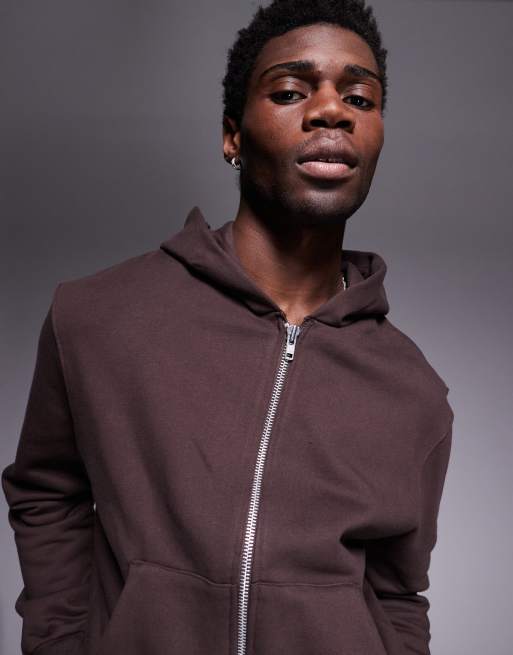 ASOS DESIGN premium heavyweight boxy oversized zip through hoodie 400gsm in brown