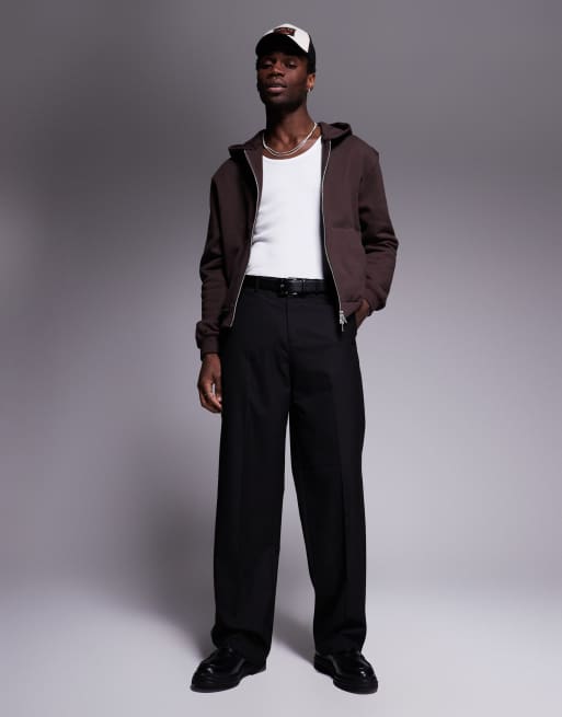 ASOS DESIGN premium heavyweight boxy oversized zip through hoodie 400gsm in brown