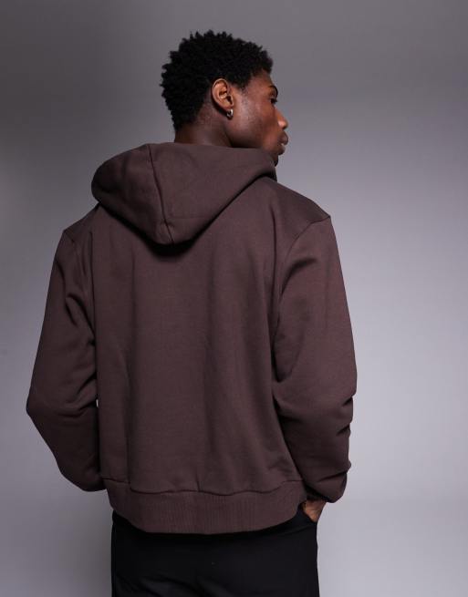 ASOS DESIGN premium heavyweight boxy oversized zip through hoodie 400gsm in brown