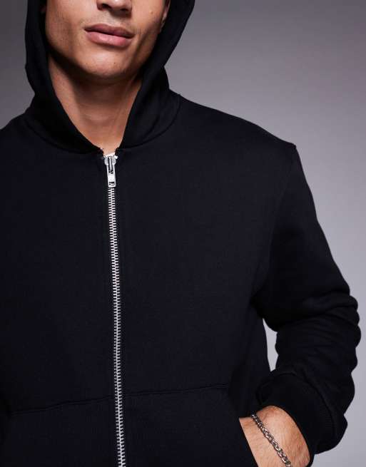 ASOS DESIGN premium heavyweight boxy oversized zip through hoodie 400gsm in black