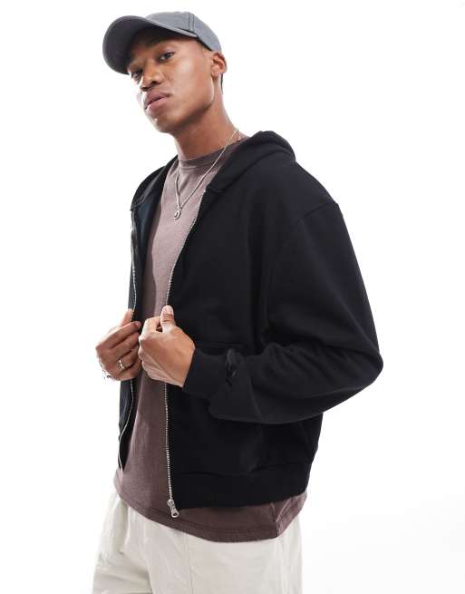 ASOS DESIGN - Oversized rechte hoodie van zware 400gsm stof met ritssluiting in zwart