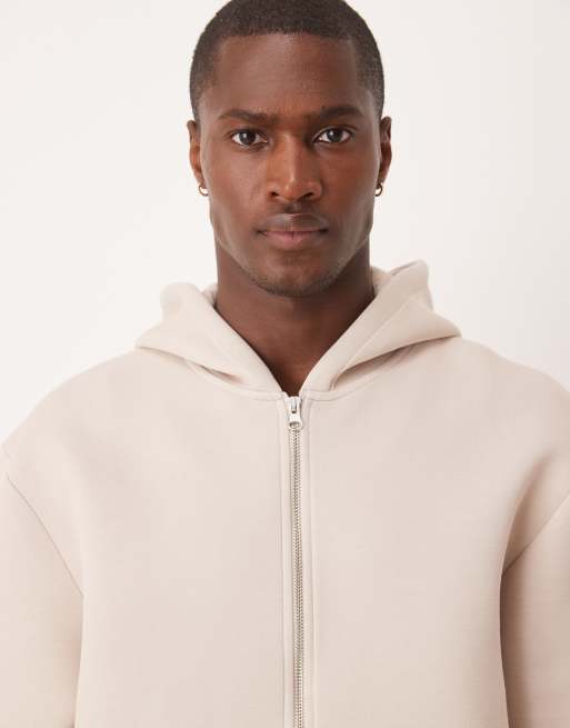 ASOS DESIGN - Oversized rechte hoodie van zware scuba-achtige stof met rits in beige