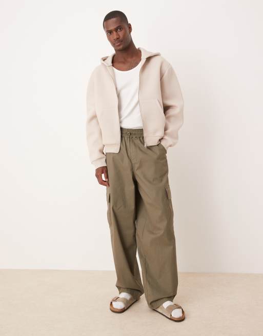ASOS DESIGN - Oversized rechte hoodie van zware scuba-achtige stof met rits in beige