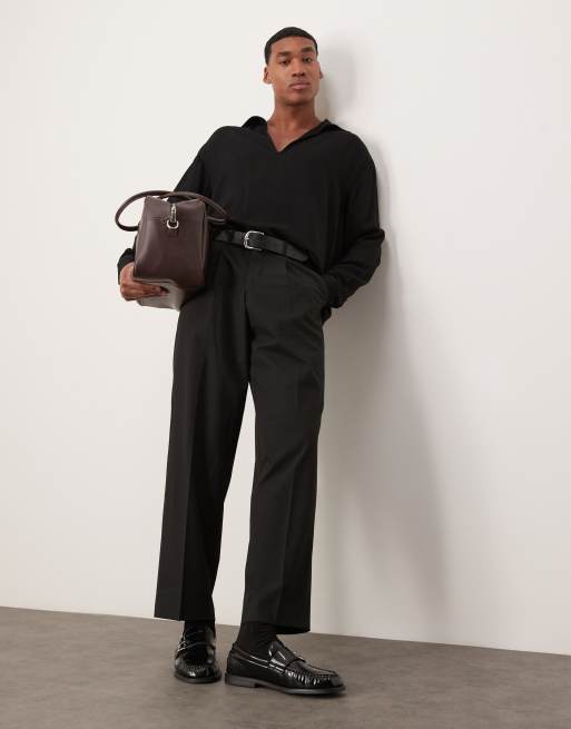 ASOS DESIGN - Oversized rechte overhemd met diepe V-hals in zwart, 2 van 4