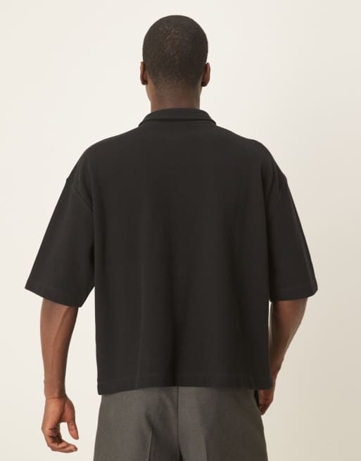ASOS DESIGN - Oversized rechte piqué polo van zware stof in zwart , 4 van 4