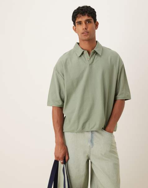 ASOS DESIGN - Oversized rechte polo met crêpetextuur in groen - view 1