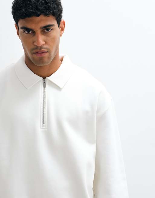 ASOS DESIGN - Oversized rechte polo met kwartrits in beige, 4 van 5