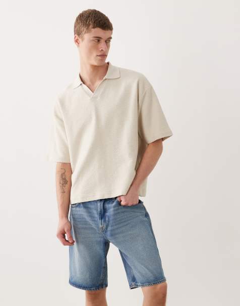 ASOS DESIGN - Oversized rechte polo van superzware stof met textuur in beige - view 1