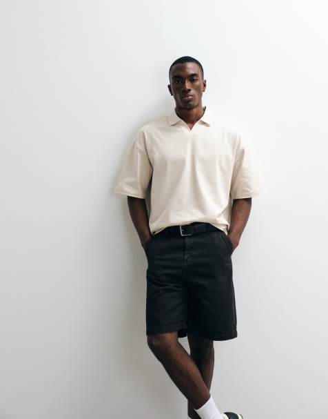 ASOS DESIGN - Oversized rechte polo van zware stof in stone - view 1