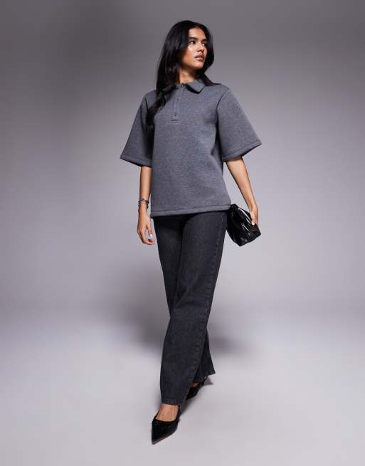 ASOS DESIGN - Oversized rechte rugbytop van zware sweaterstof in antracietgrijs, 2 van 4