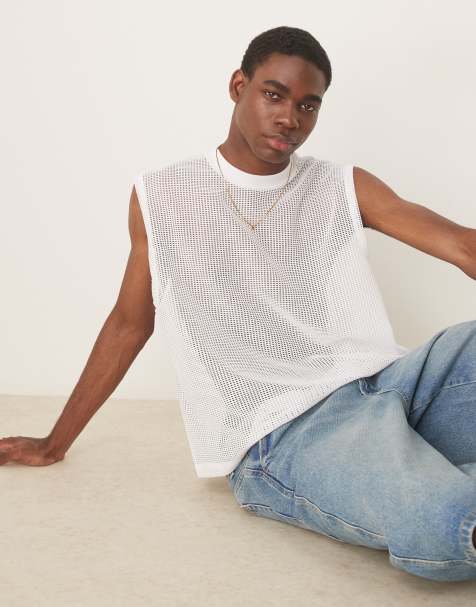 ASOS DESIGN - Oversized rechte tanktop van open mesh in wit - view 1