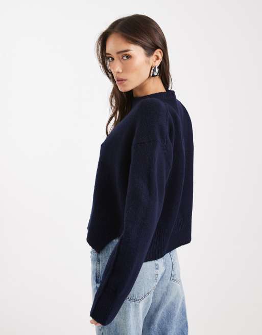 ASOS DESIGN - Oversized rechte trui met ronde hals en zijsplit in marineblauw, 2 van 4
